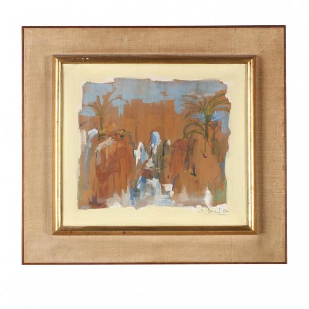 mid-century-painting-of-a-walled-city-in-north-africa