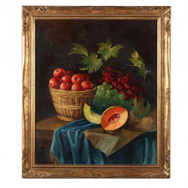 rebecca-patman-chandler-nc-still-life-with-apples-grapes-canteloupe