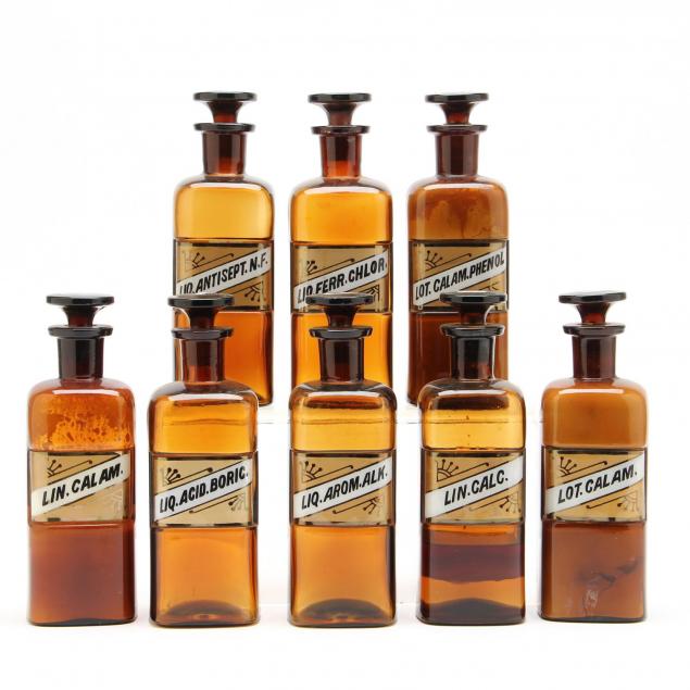 set-of-eight-amber-apothecary-bottles