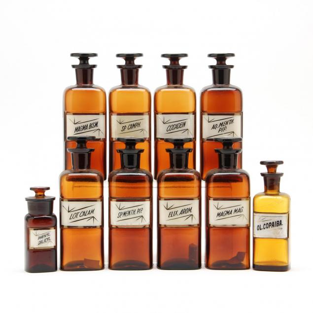 set-of-ten-amber-apothecary-bottles