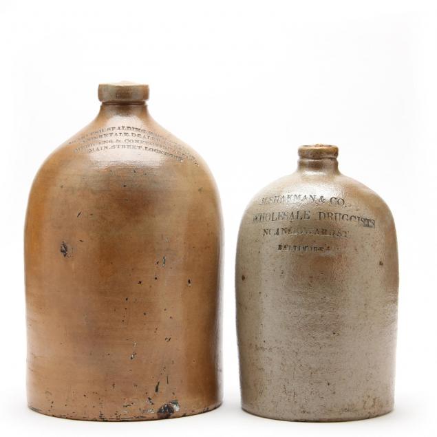 two-stoneware-druggist-advertising-jugs