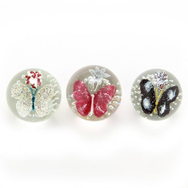 john-gentile-three-butterfly-paperweights