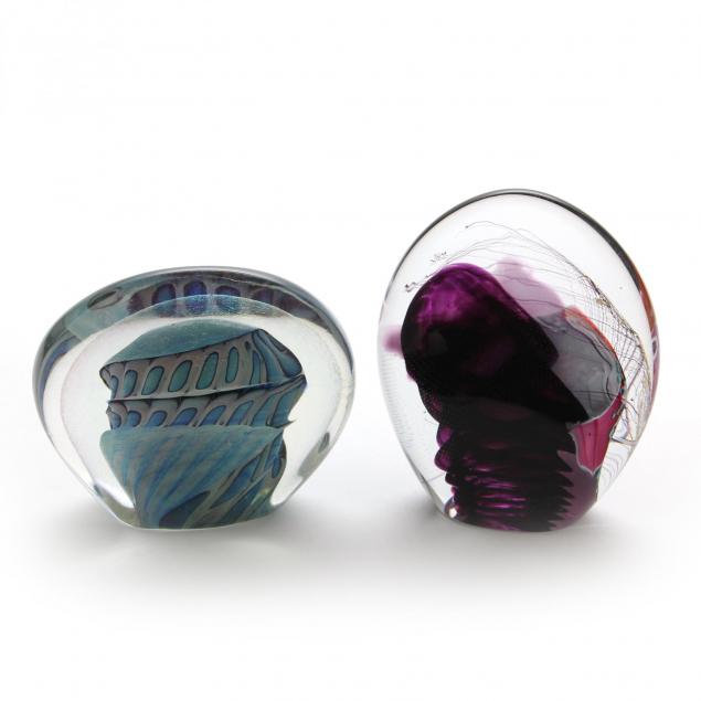 two-art-glass-paperweight-sculptures