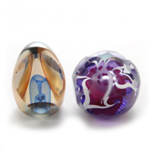 two-sculptural-art-glass-paperweights