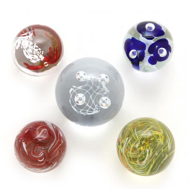 five-assorted-glass-paperweights