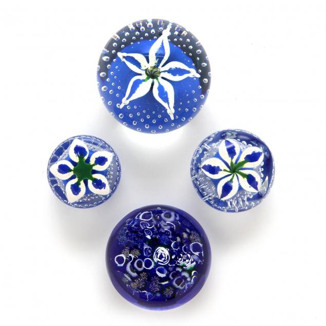 four-blue-and-white-floral-paperweights