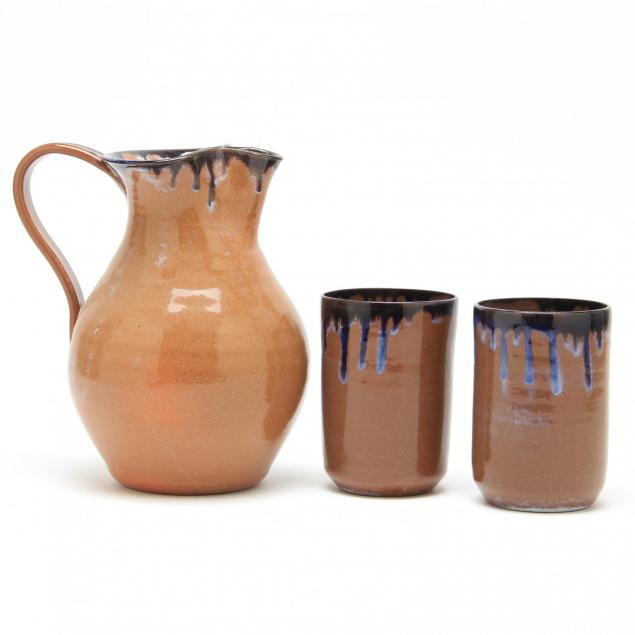 holly-hill-nc-pottery-pitcher-and-glasses