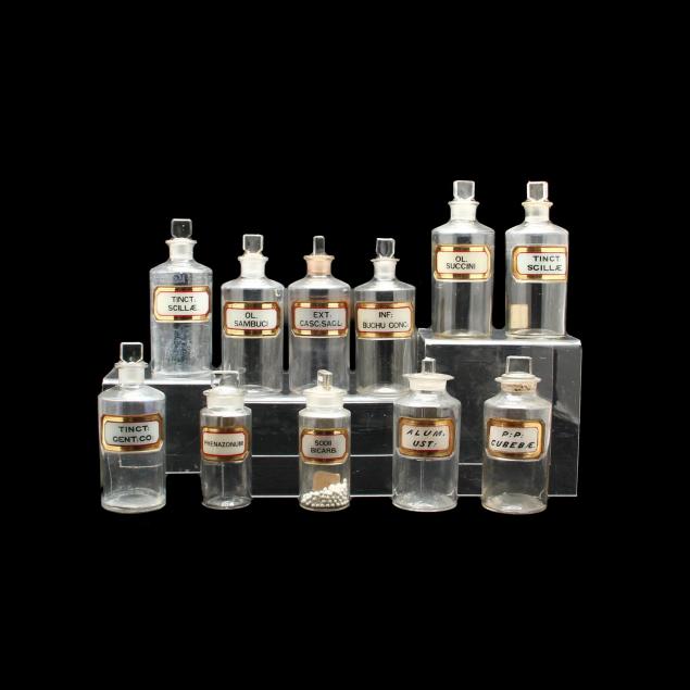 group-of-eleven-apothecary-bottles