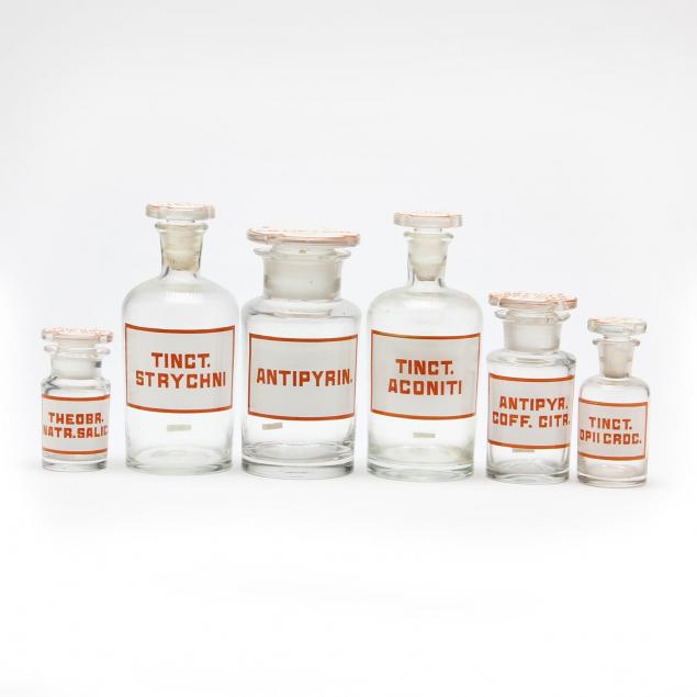 group-of-five-poison-apothecary-bottles