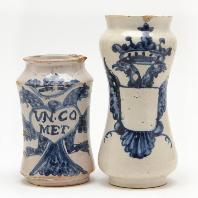 two-majolica-drug-jars