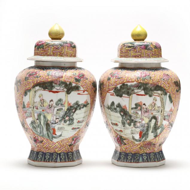 pair-of-chinese-export-octagonal-covered-jars