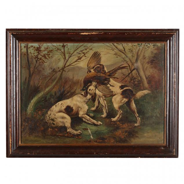 antique-english-school-painting-of-a-setters-with-a-pheasant