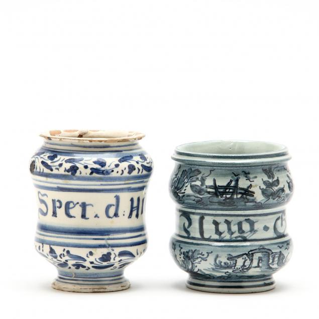 two-majolica-drug-jars