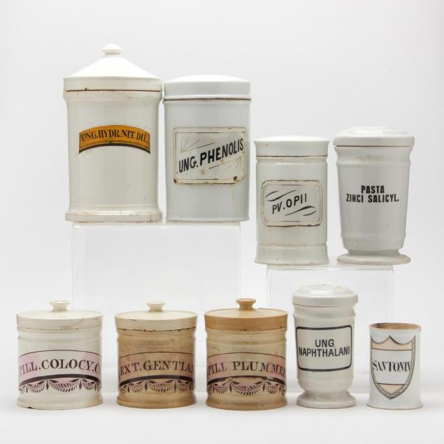 group-of-nine-porcelain-drug-ointment-jars