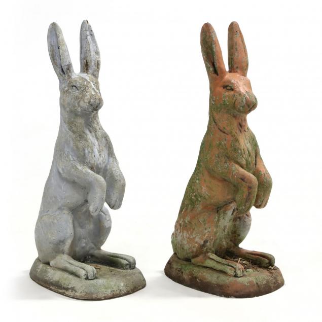 two-cast-stone-garden-hares