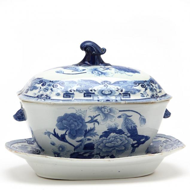 antique-mason-s-ironstone-blue-pheasant-soup-tureen-with-undertray