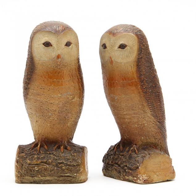 pair-of-vintage-painted-carved-concrete-owls