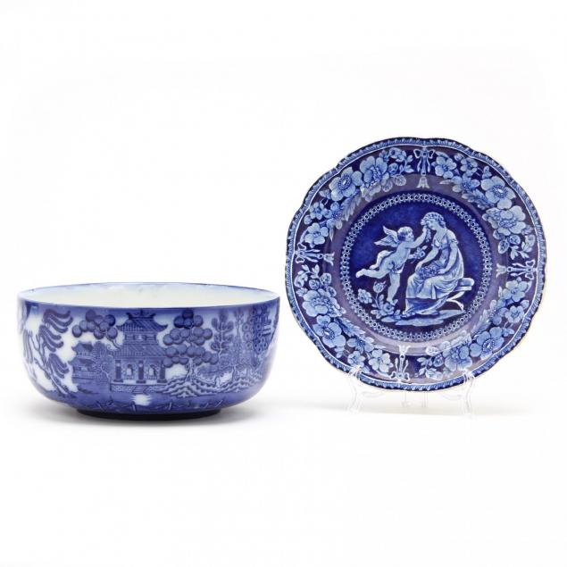 19th-century-english-blue-white-ironstone-bowl-plate