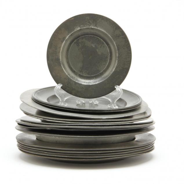 16-assorted-antique-pewter-plates