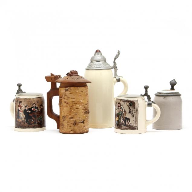 five-antique-german-steins