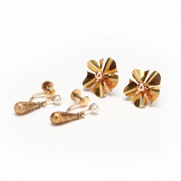 two-pairs-of-vintage-14kt-earrings