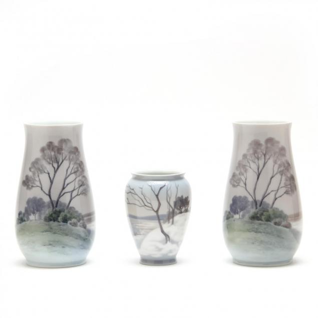 three-bing-grondahl-landscape-porcelain-vases