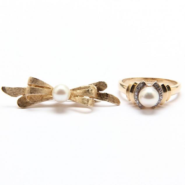 14kt-pearl-and-diamond-ring-and-a-14kt-pearl-brooch-scalle