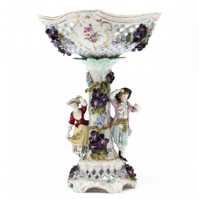 large-dresden-porcelain-figural-pedestal-bowl