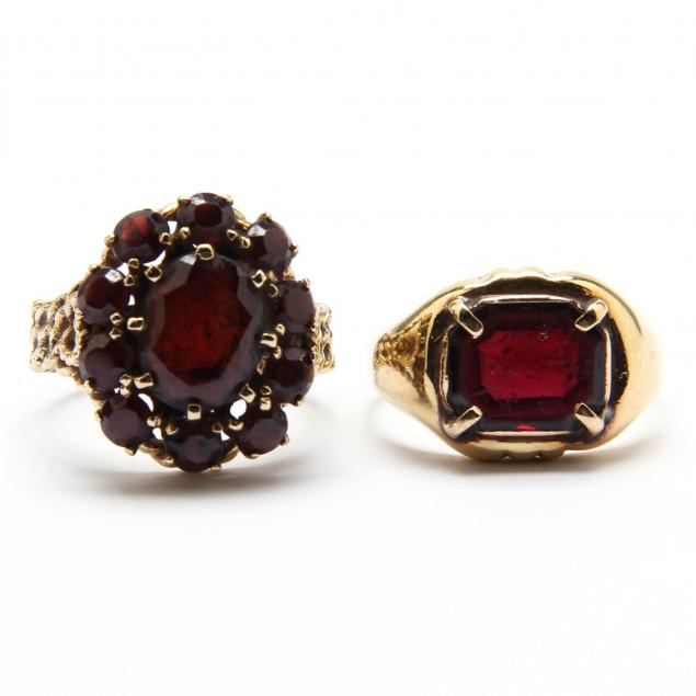 two-gold-and-garnet-rings