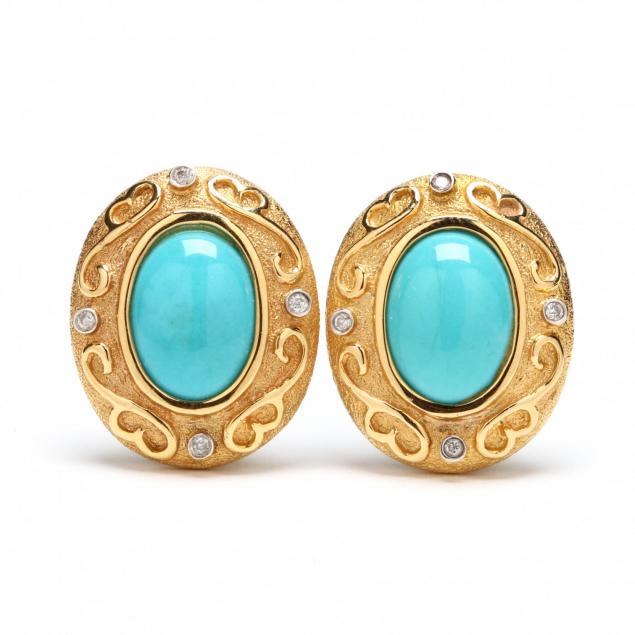 14kt-turquoise-and-diamond-ear-clips