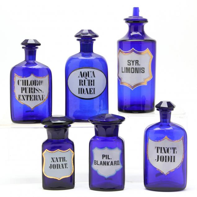 group-of-six-cobalt-apothecary-bottles