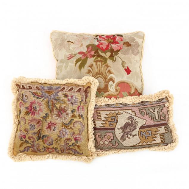 three-vintage-needlepoint-pillows