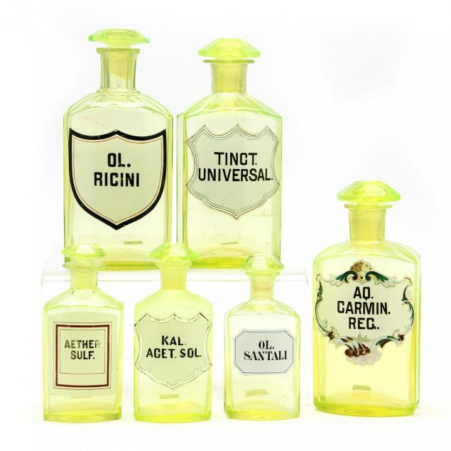 group-of-six-uranium-glass-apothecary-bottles