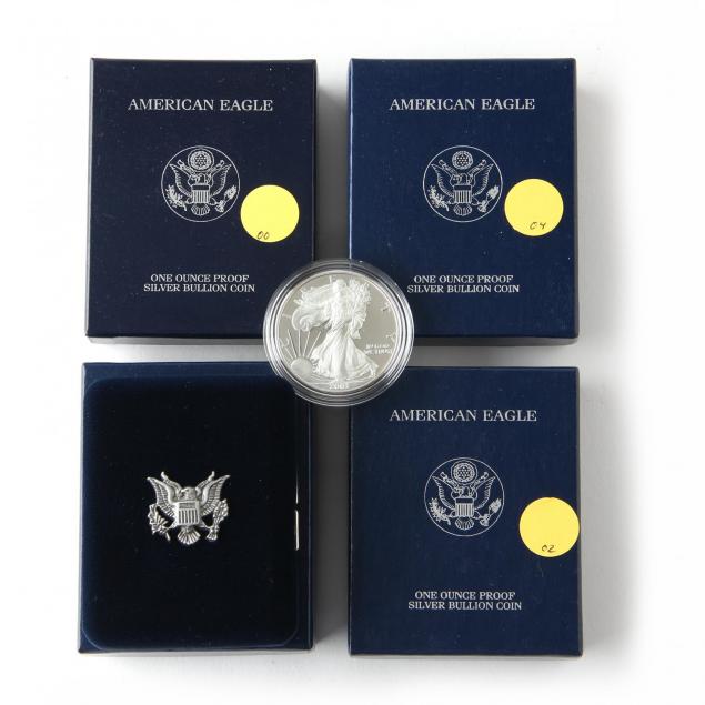 four-different-proof-american-eagle-silver-bullion-coins