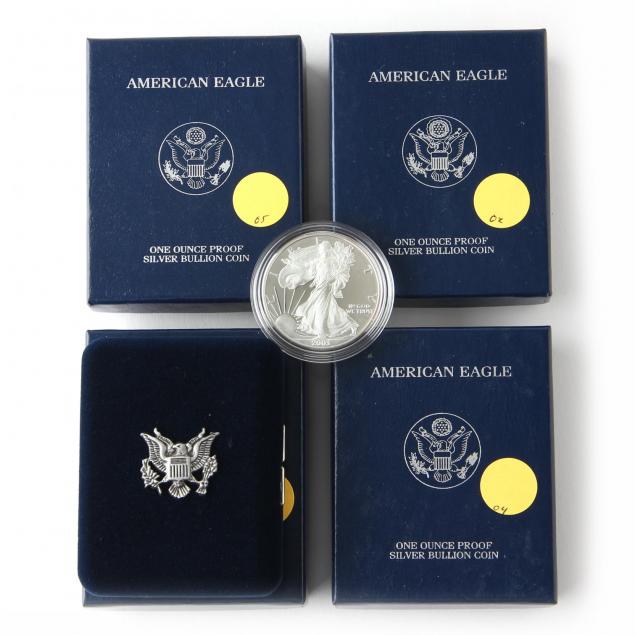 four-different-proof-american-eagle-silver-bullion-coins