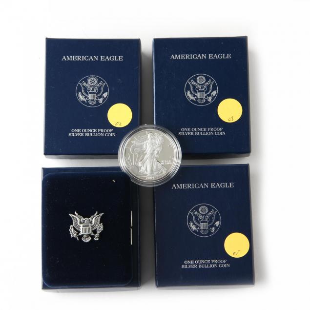 four-different-proof-american-eagle-silver-bullion-coins