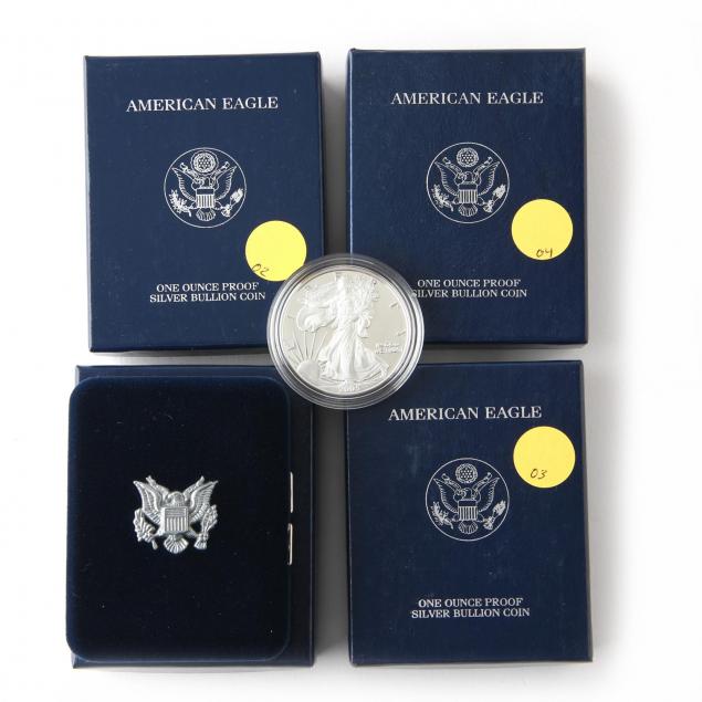 four-different-proof-american-eagle-silver-bullion-coins