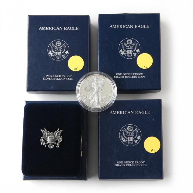 four-different-proof-american-eagle-silver-bullion-coins