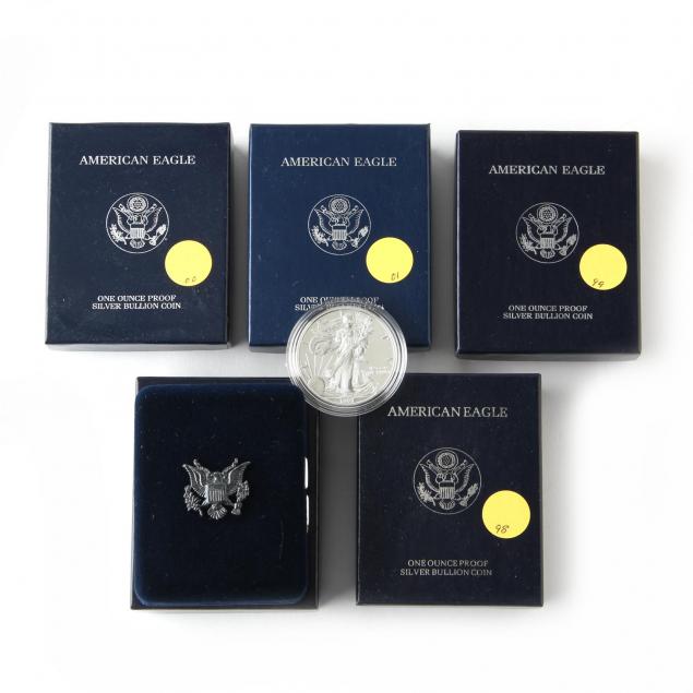 five-different-proof-american-eagle-silver-bullion-coins