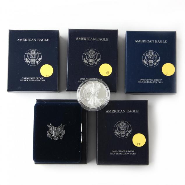 five-different-proof-american-eagle-silver-bullion-coins