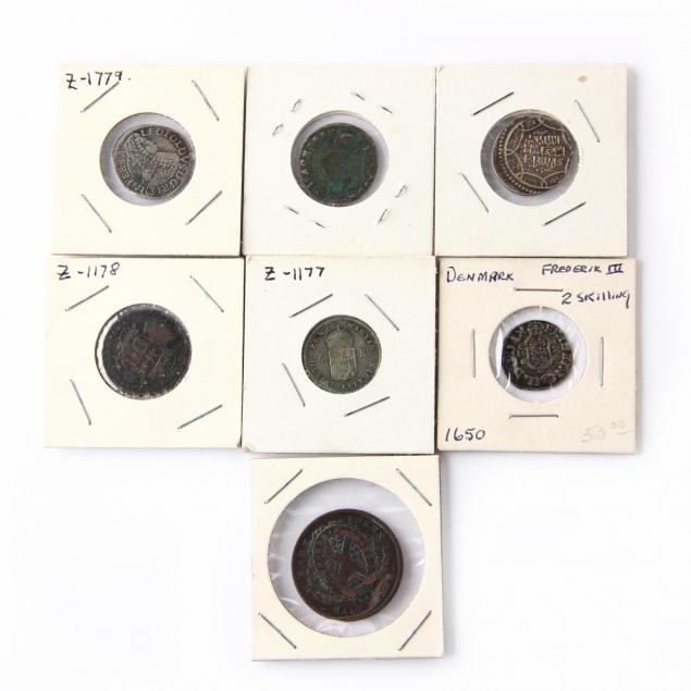 seven-mostly-silver-world-coins-17th-19th-century