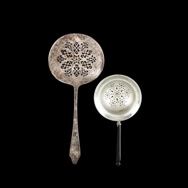 a-tiffany-co-clinton-sterling-silver-tomato-server-and-an-art-deco-silver-tea-strainer