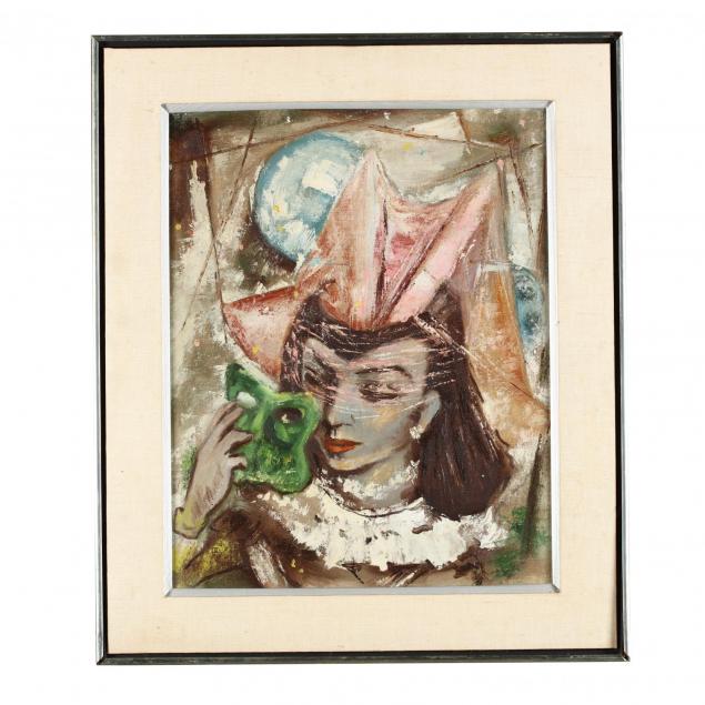 mid-century-painting-of-a-woman-in-masquerade-dress