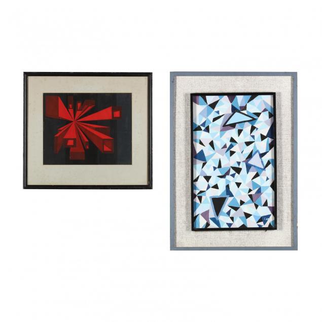 two-vintage-geometric-op-art-paintings