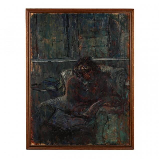 large-vintage-oil-painting-of-a-woman-reading