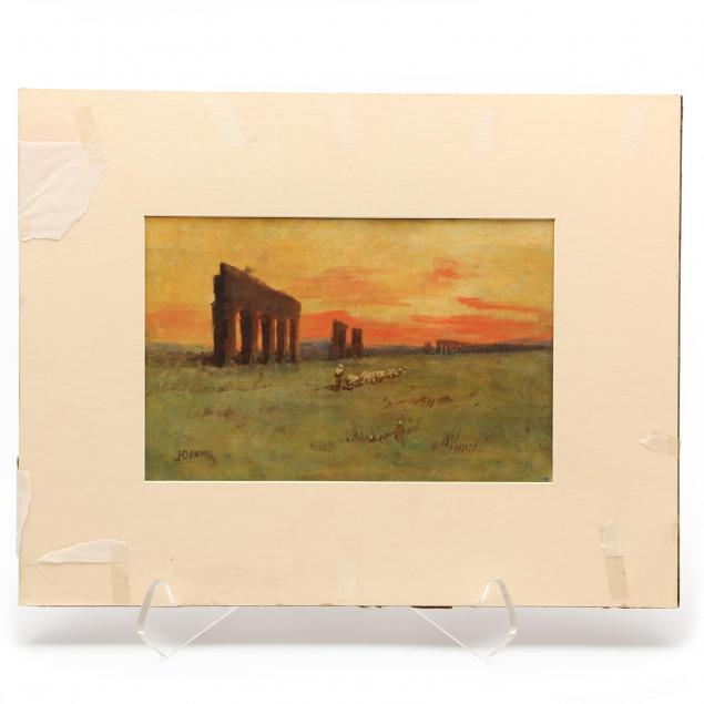 antique-watercolor-of-a-shepherd-and-sheep-by-ruins