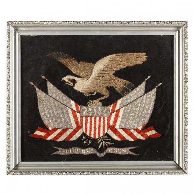 antique-silk-embroidery-of-an-eagle-and-american-flag
