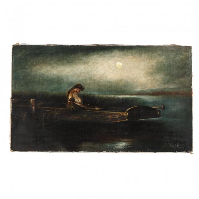 victorian-painting-of-a-young-woman-in-a-boat