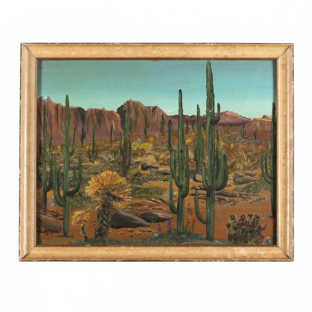 mid-century-painting-of-a-desert-and-cacti