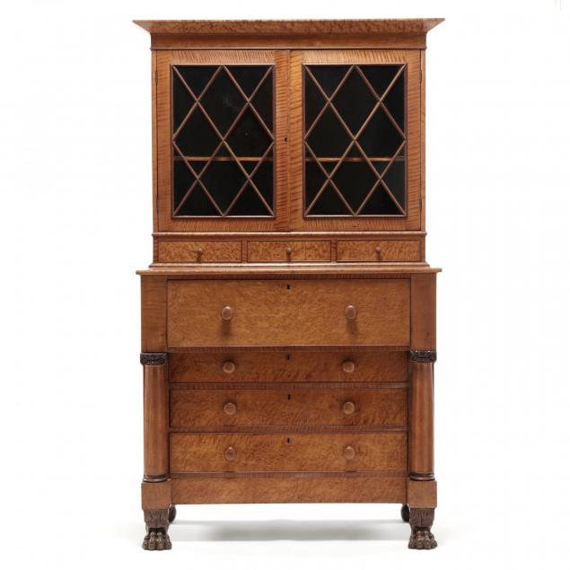 american-classical-tiger-maple-secretary-bookcase